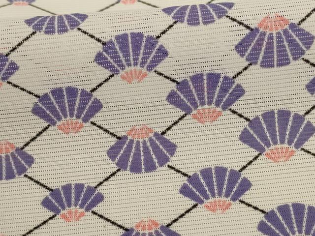 平和屋着物＊夏物 小紋 絽 扇子文 洗える着物 AABF1584jd