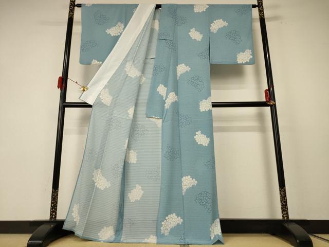 平和屋着物＊夏物 小紋 絽 花づくし文 洗える着物 AABF1585jd