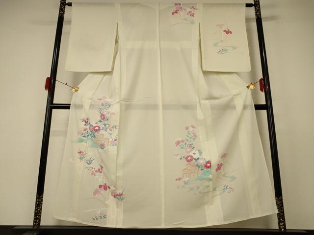 平和屋着物＊夏物 訪問着 絽 流水草花文 正絹 逸品 AABF1590jd