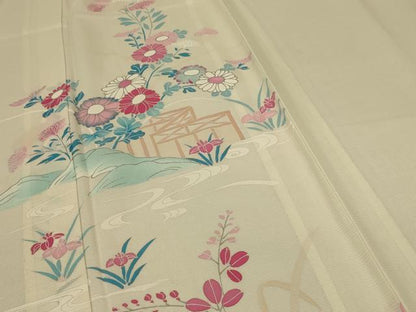 平和屋着物＊夏物 訪問着 絽 流水草花文 正絹 逸品 AABF1590jd