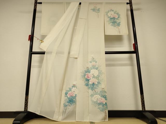 平和屋着物＊夏物 訪問着 絽 手描き 草花文 正絹 逸品 AABF1591jd