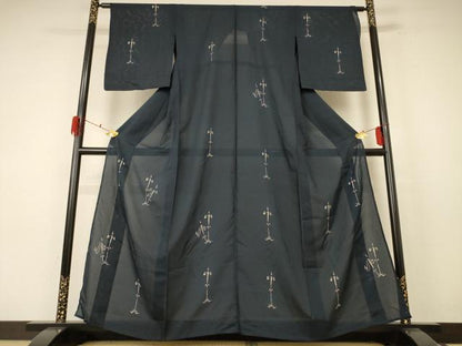 平和屋着物＊夏物 小紋 絽 草花文 正絹 逸品 AABF1592jd