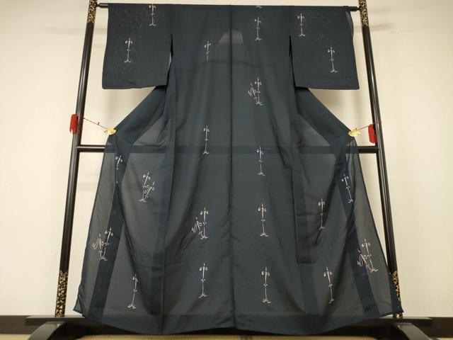 平和屋着物＊夏物 小紋 絽 草花文 正絹 逸品 AABF1592jd