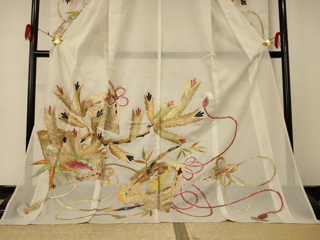 平和屋着物＊夏物 振袖 絽 刺繍 松葉文 金銀糸 洗える着物 AABF1593jd