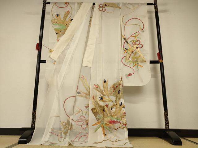 平和屋着物＊夏物 振袖 絽 刺繍 松葉文 金銀糸 洗える着物 AABF1593jd