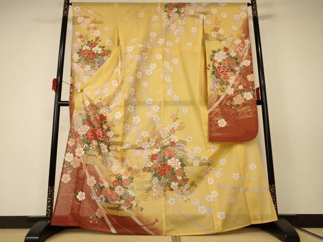 平和屋着物＊夏物 振袖 絽 草花文 金彩 洗える着物 AABF1600jd