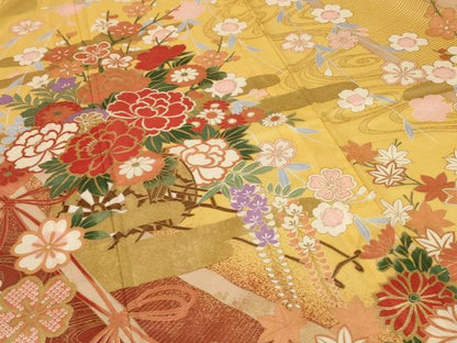 平和屋着物＊夏物 振袖 絽 草花文 金彩 洗える着物 AABF1600jd