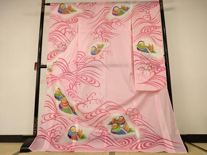 平和屋着物＊夏物 振袖 絽 鴛鴦文 金彩 洗える着物 AABF1604jd