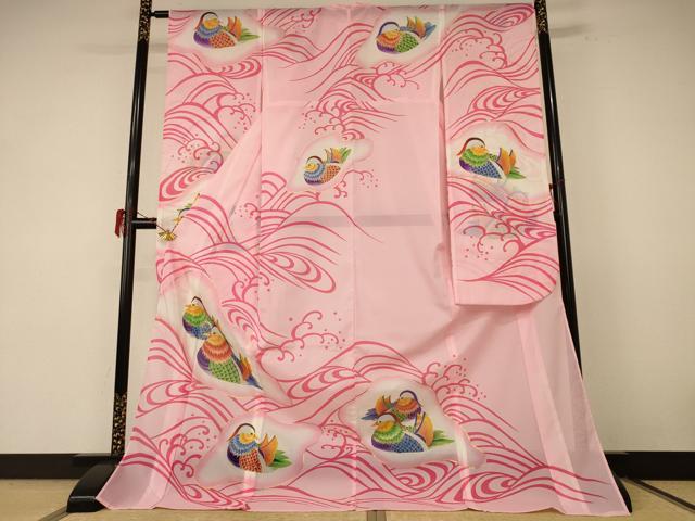 平和屋着物＊夏物 振袖 絽 鴛鴦文 金彩 洗える着物 AABF1604jd