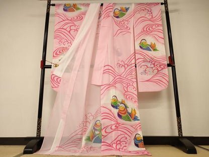 平和屋着物＊夏物 振袖 絽 鴛鴦文 金彩 洗える着物 AABF1604jd