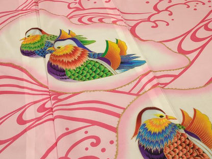 平和屋着物＊夏物 振袖 絽 鴛鴦文 金彩 洗える着物 AABF1604jd