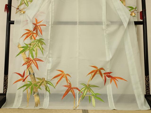 平和屋着物＊夏物 振袖 絽 刺繍 笹竹文 金糸 洗える着物 AABF1605jd