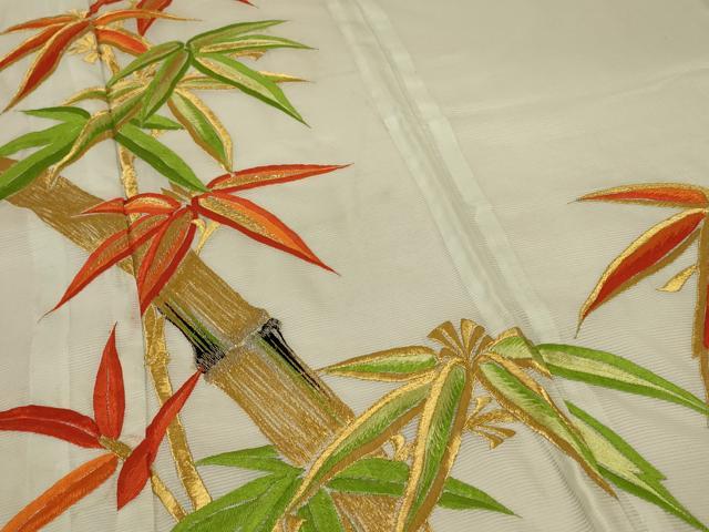 平和屋着物＊夏物 振袖 絽 刺繍 笹竹文 金糸 洗える着物 AABF1605jd