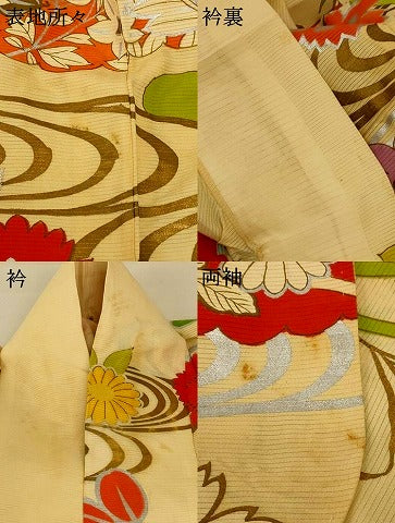 平和屋着物＊夏物　アンティーク　大正ロマン　振袖　絽　刺繍　草花文　金銀彩　正絹　逸品　AABF1606jd6