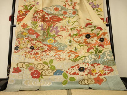 平和屋着物＊夏物　アンティーク　大正ロマン　振袖　絽　刺繍　草花文　金銀彩　正絹　逸品　AABF1606jd6