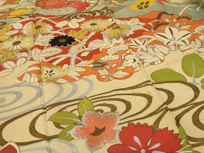 平和屋着物＊夏物　アンティーク　大正ロマン　振袖　絽　刺繍　草花文　金銀彩　正絹　逸品　AABF1606jd6