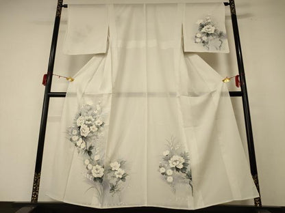 平和屋着物＊夏物 訪問着 絽 手描き 草花文 暈し染め 正絹 逸品 AABF1608jd