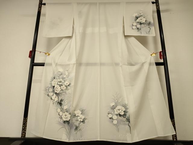 平和屋着物＊夏物 訪問着 絽 手描き 草花文 暈し染め 正絹 逸品 AABF1608jd