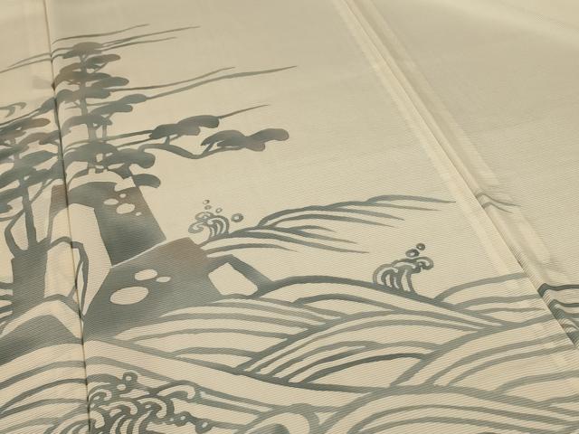 平和屋着物＊夏物　訪問着　絽　立波風景文　正絹　逸品　AABF1609jd