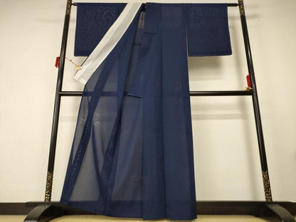 平和屋着物＊夏物 色無地 紗 笹文紗 藍鉄色 正絹 逸品 AABF1611jd