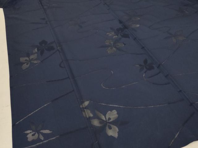 平和屋着物＊夏物 色無地 縦絽 舞花紋紗 藍鉄色 正絹 逸品 AABF1624jd