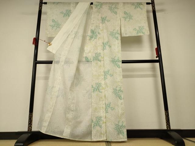 平和屋着物＊夏物 小紋 紗 葉づくし AABF1628jd