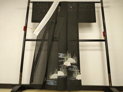 平和屋着物＊夏物 黒留袖 絽 流水葉文 正絹 逸品 AABF1632jd