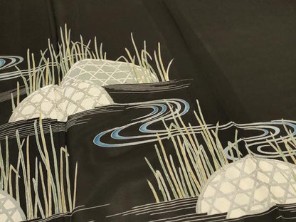 平和屋着物＊夏物 黒留袖 絽 流水葉文 正絹 逸品 AABF1632jd