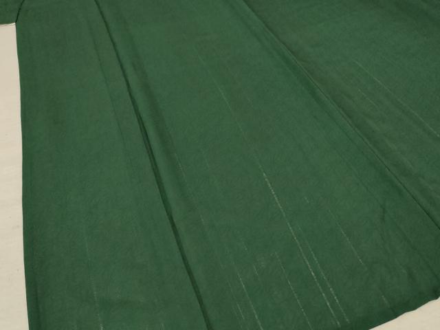 平和屋着物＊夏物　色無地　麻の葉紋紗　千歳緑色　正絹　逸品　AABF1636jd