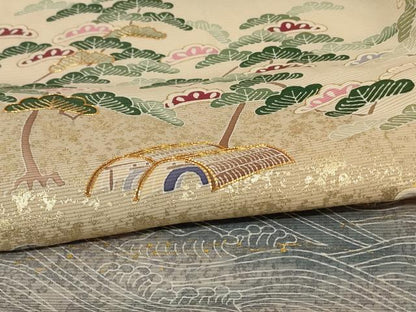 平和屋着物＊夏物　黒留袖　駒刺繍　絽　風景松文　暈し染め　金彩　仮絵羽　正絹　逸品　未使用　AABF1639jd