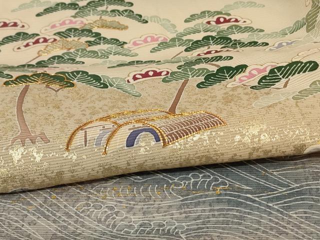 平和屋着物＊夏物　黒留袖　駒刺繍　絽　風景松文　暈し染め　金彩　仮絵羽　正絹　逸品　未使用　AABF1639jd