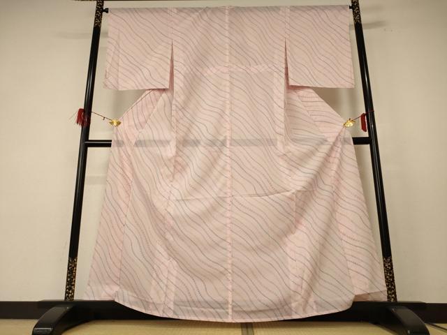 平和屋着物＊夏物 小紋 絽 よろけ縞 洗える着物 AABF1641jd