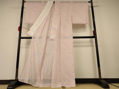 平和屋着物＊夏物 小紋 絽 よろけ縞 洗える着物 AABF1641jd