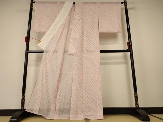 平和屋着物＊夏物 小紋 絽 よろけ縞 洗える着物 AABF1641jd