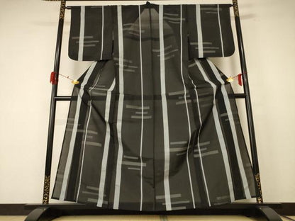 平和屋着物＊夏物 紗紬 縞 正絹 逸品 AABF1657jd