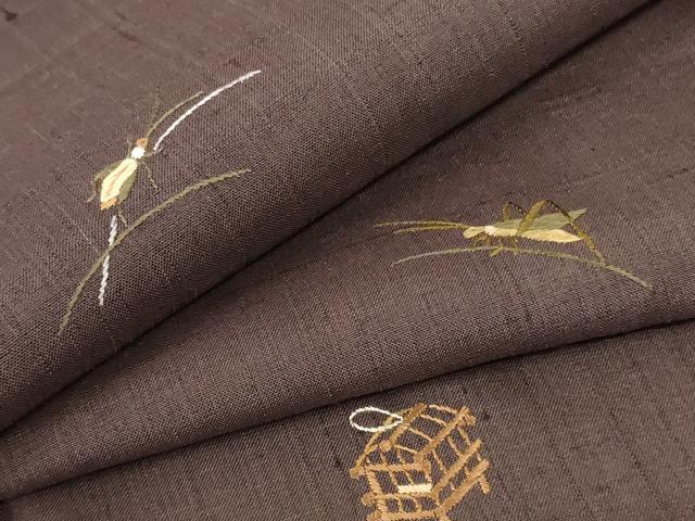 平和屋着物＊夏物 訪問着 生紬 刺繍 夏虫 正絹 逸品 AABF1659jd