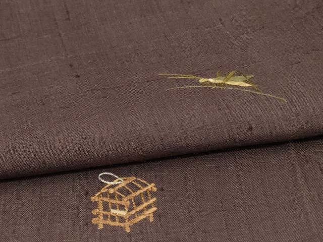 平和屋着物＊夏物 訪問着 生紬 刺繍 夏虫 正絹 逸品 AABF1659jd