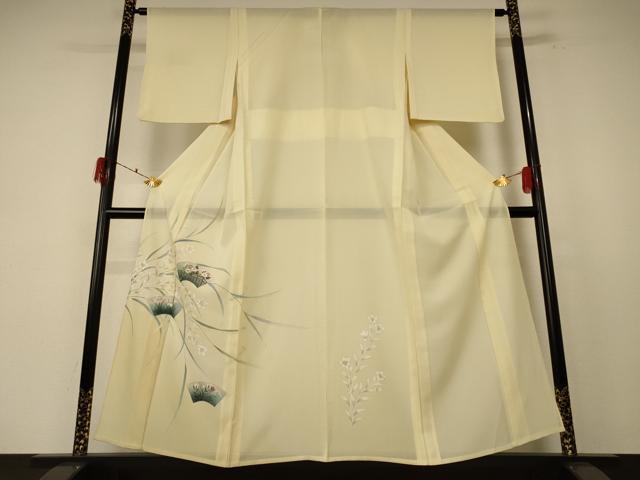 平和屋着物＊夏物 訪問着 絽 手描き 地紙草花文 正絹 逸品 AABF1662jd