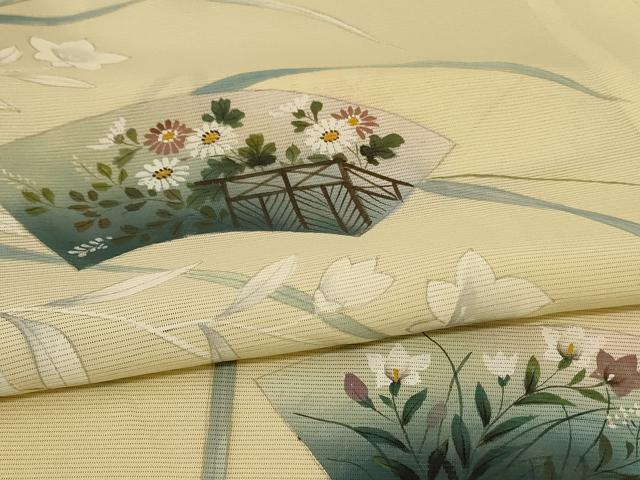平和屋着物＊夏物 訪問着 絽 手描き 地紙草花文 正絹 逸品 AABF1662jd