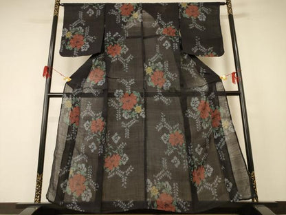 平和屋着物＊夏物　小千谷ちぢみ　草花文　麻　逸品　AABF1666jd