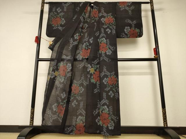 平和屋着物＊夏物　小千谷ちぢみ　草花文　麻　逸品　AABF1666jd