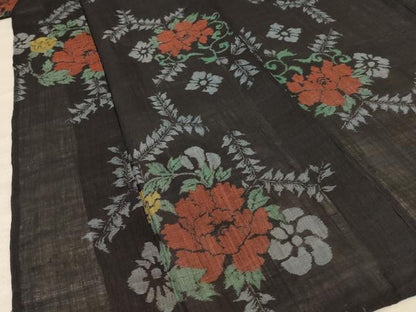 平和屋着物＊夏物　小千谷ちぢみ　草花文　麻　逸品　AABF1666jd