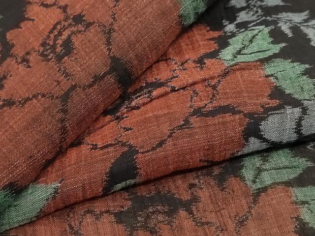 平和屋着物＊夏物　小千谷ちぢみ　草花文　麻　逸品　AABF1666jd