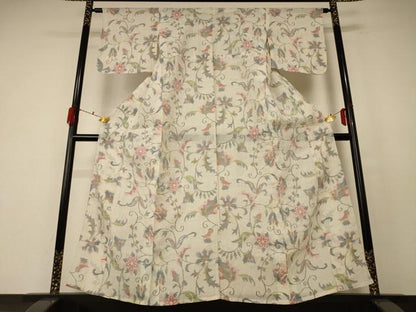 平和屋着物＊夏物 小千谷ちぢみ 花唐草文 麻 逸品 AABF1668jd