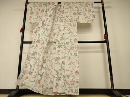 平和屋着物＊夏物 小千谷ちぢみ 花唐草文 麻 逸品 AABF1668jd