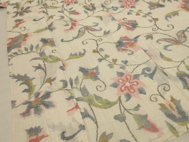 平和屋着物＊夏物 小千谷ちぢみ 花唐草文 麻 逸品 AABF1668jd