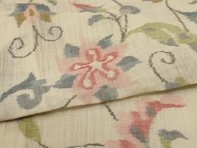 平和屋着物＊夏物 小千谷ちぢみ 花唐草文 麻 逸品 AABF1668jd