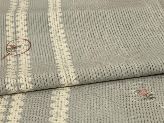 平和屋着物＊夏物 訪問着 縦絽 刺繍 団扇花文 正絹 逸品 AABF1673jd