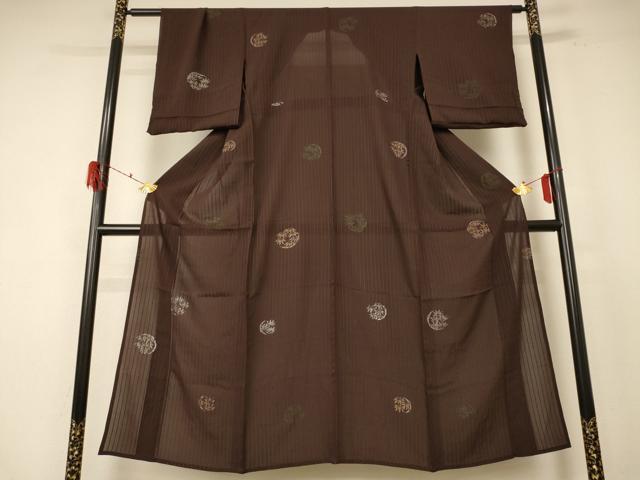 平和屋着物＊夏物 小紋 紗 笹文 銀糸 正絹 逸品 AABF1676jd