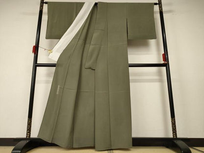 平和屋着物＊夏物　色無地　紗　作家物　柿湯染　鶸茶色　正絹　逸品　AABF1677jd